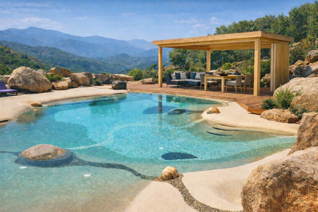 piscine lagon et pergolas bois en Ardeche Florasol