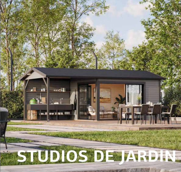 Studio de jardin Palmako en bois aménagé dans un jardin paysager par Florasol