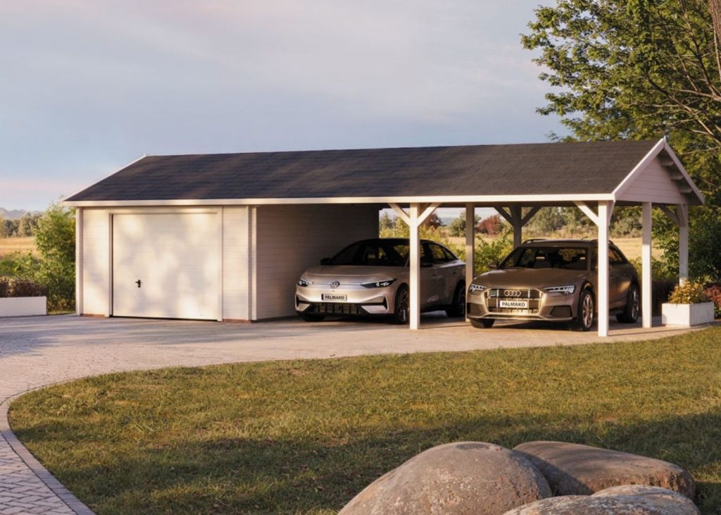 Carport bois Palmako installé en Ardèche par Florasol