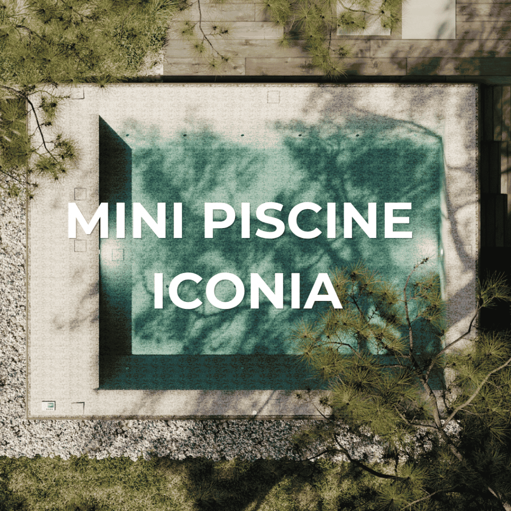 Vue aérienne d'une mini-piscine ICONIA parfaitement intégrée dans un jardin paysager