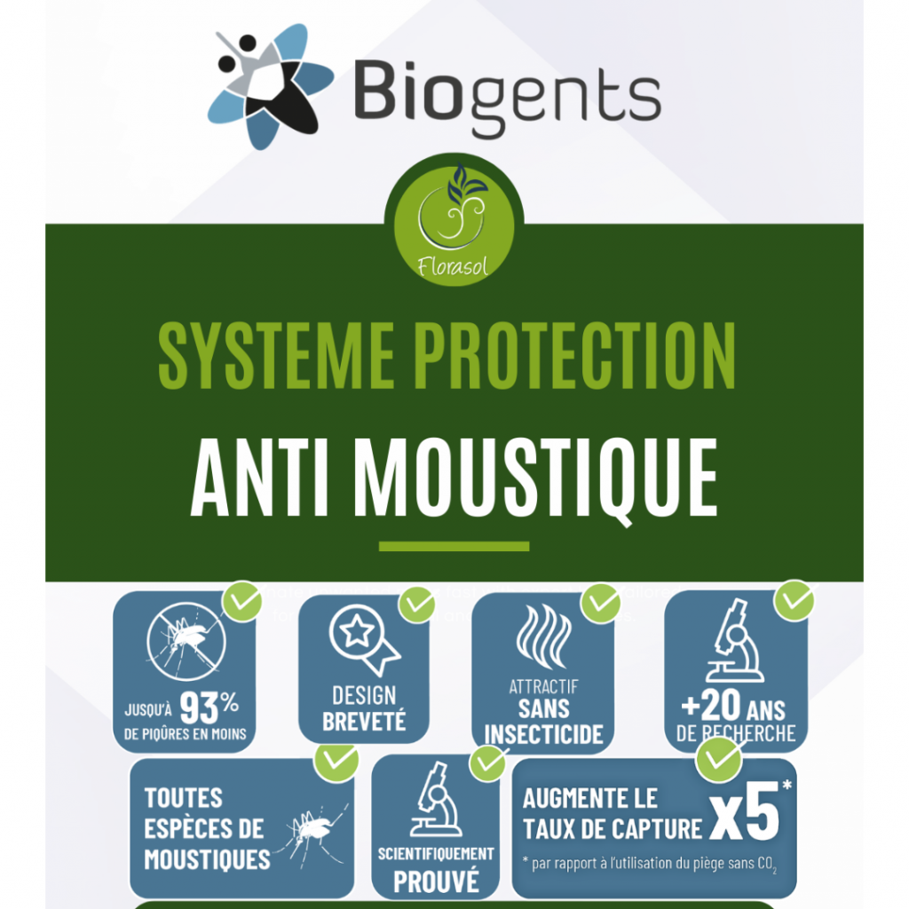 système anti-moustique Biogents® installé par Florasol : protection jusqu'à 93 % de piqûres en moins, sans insecticide.